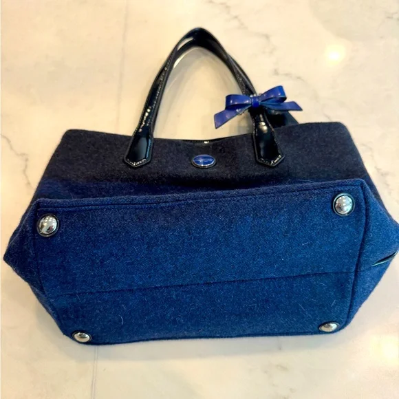 Coach Wool Signature Stripe Satchel Tote Bag Purse Medium - Picture 2 of 3